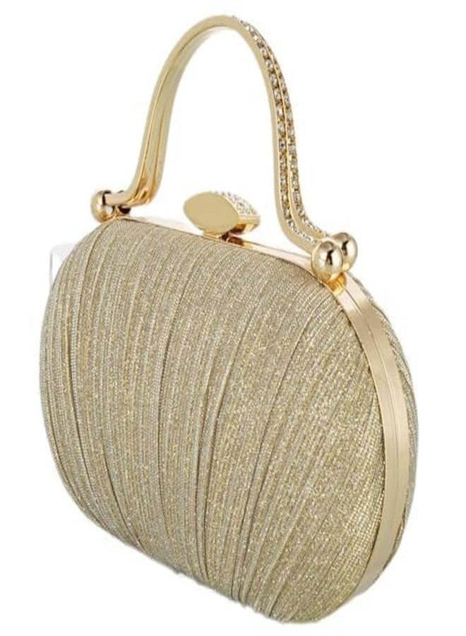 Simcat Clutch Purse for Women Glitter Pleated Evening Handbags with Rhinestone Evening Bag for Formal Bridal Wedding Party (Gold) - Image 1